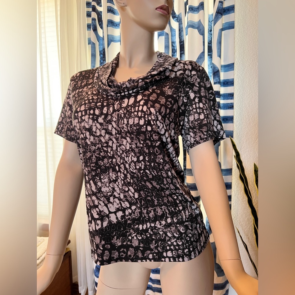 Preston & York Cowl Neck Snakeskin Blouse/Tee Size Large